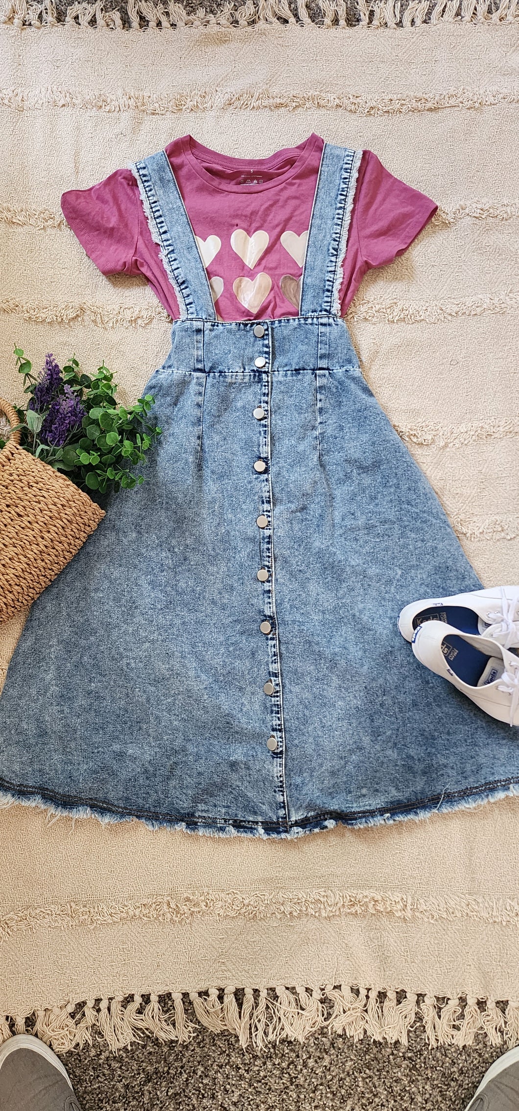 Acid wash denim midi skirt