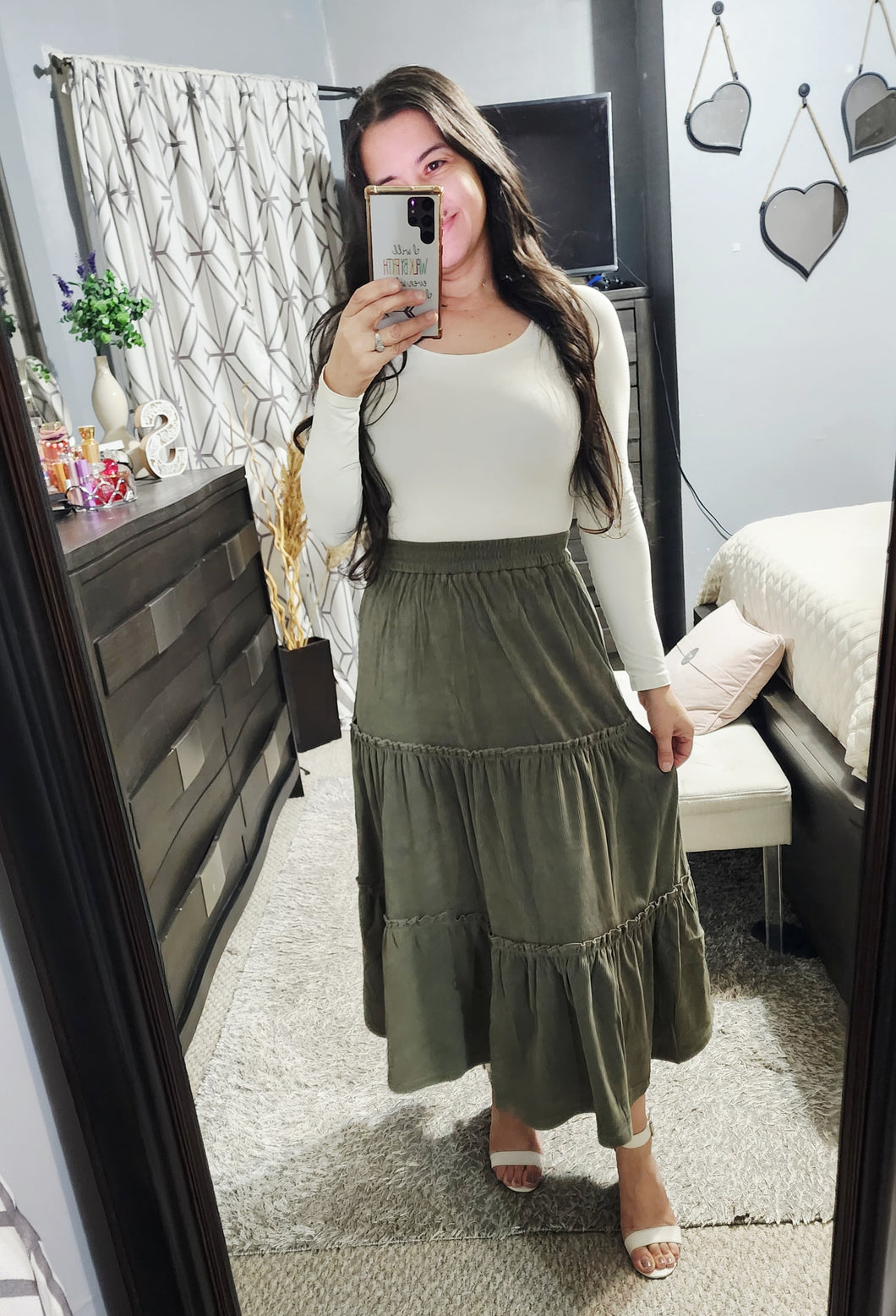 Corduroy midi skirt